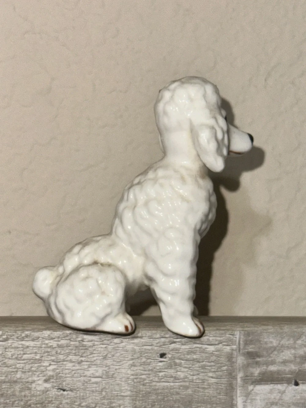 Vintage White Poodle Puppy Dog Sitting Ceramic Figurine 3.5” Dainty 1950s Decor